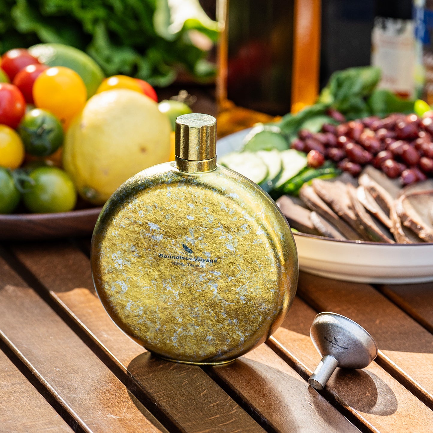 Boundless Voyage Titanium Crystallized Flask 180ml Portable Round Wine Bottle With Titanium Crystallized Funnel Whiskey Alcohol Drink ware Accessories Ti3264D