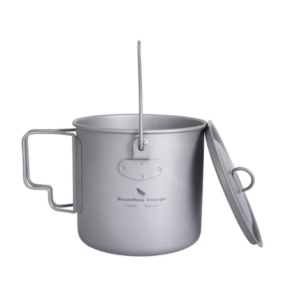 Boundless Voyage 1100ml Titanium Pot with Lid, Foldable Bail Handle Camping Cook Pot for Hiking Backpacking Ti3041D