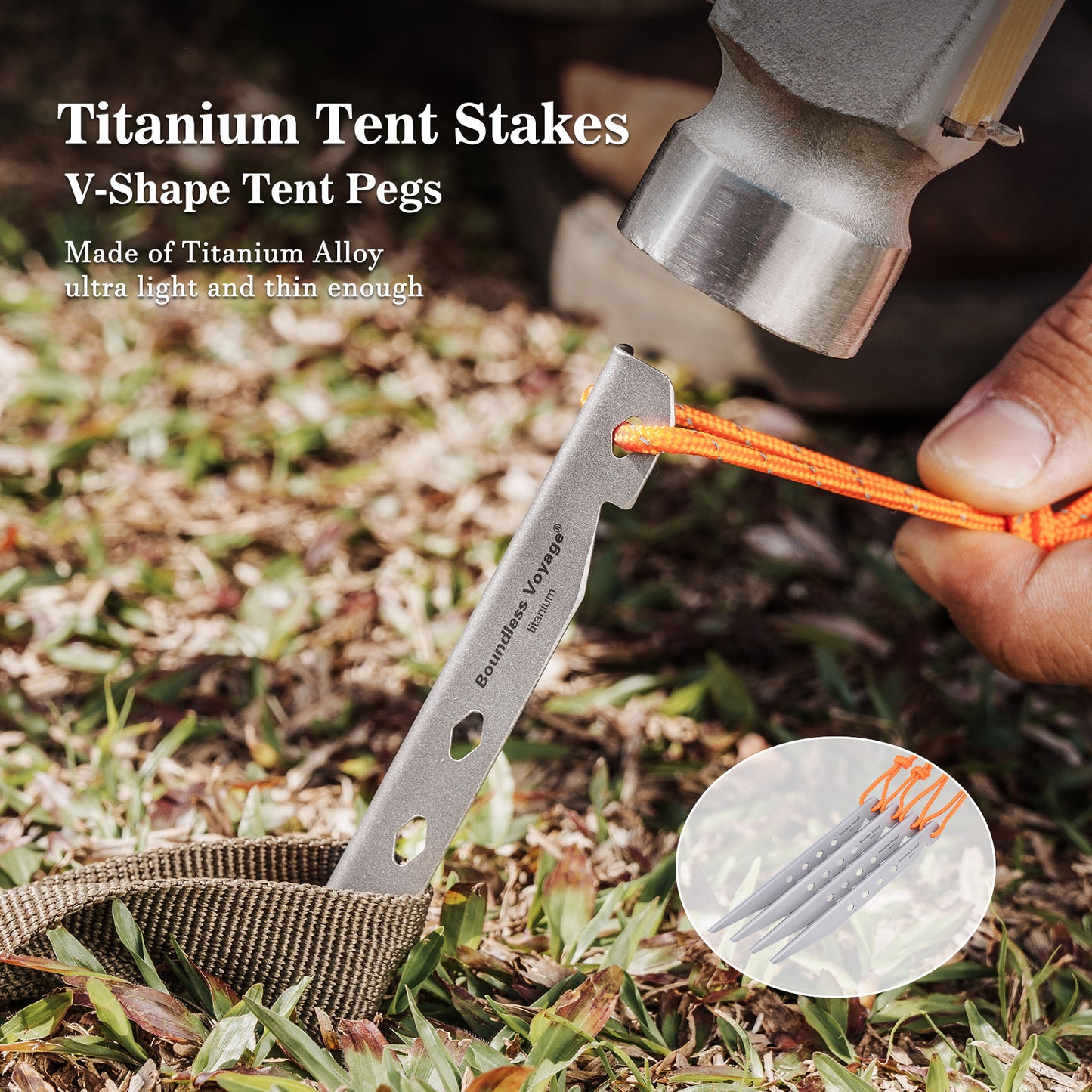 Boundless Voyage 16.5cm V-Shape Pure Titanium Tent Stakes | Ultralight Heavy Duty Ground Pegs, Outdoor Camping Accessories, 6Pcs & 8Pcs Optional Packs Ti4007P