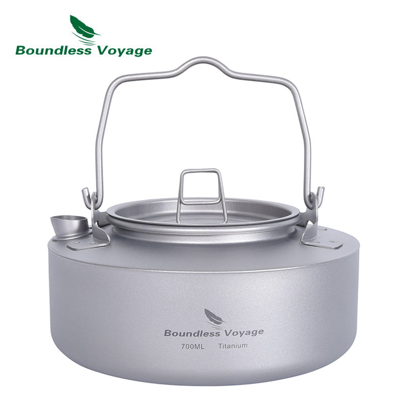 Boundless Voyage Titanium 700ml Kettle with Folding Handle Outdoor Camping Ultralight Portable Teakettle Teapot Ti3100D