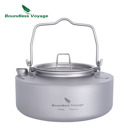 Boundless Voyage Titanium 700ml Kettle with Folding Handle Outdoor Camping Ultralight Portable Teakettle Teapot Ti3100D