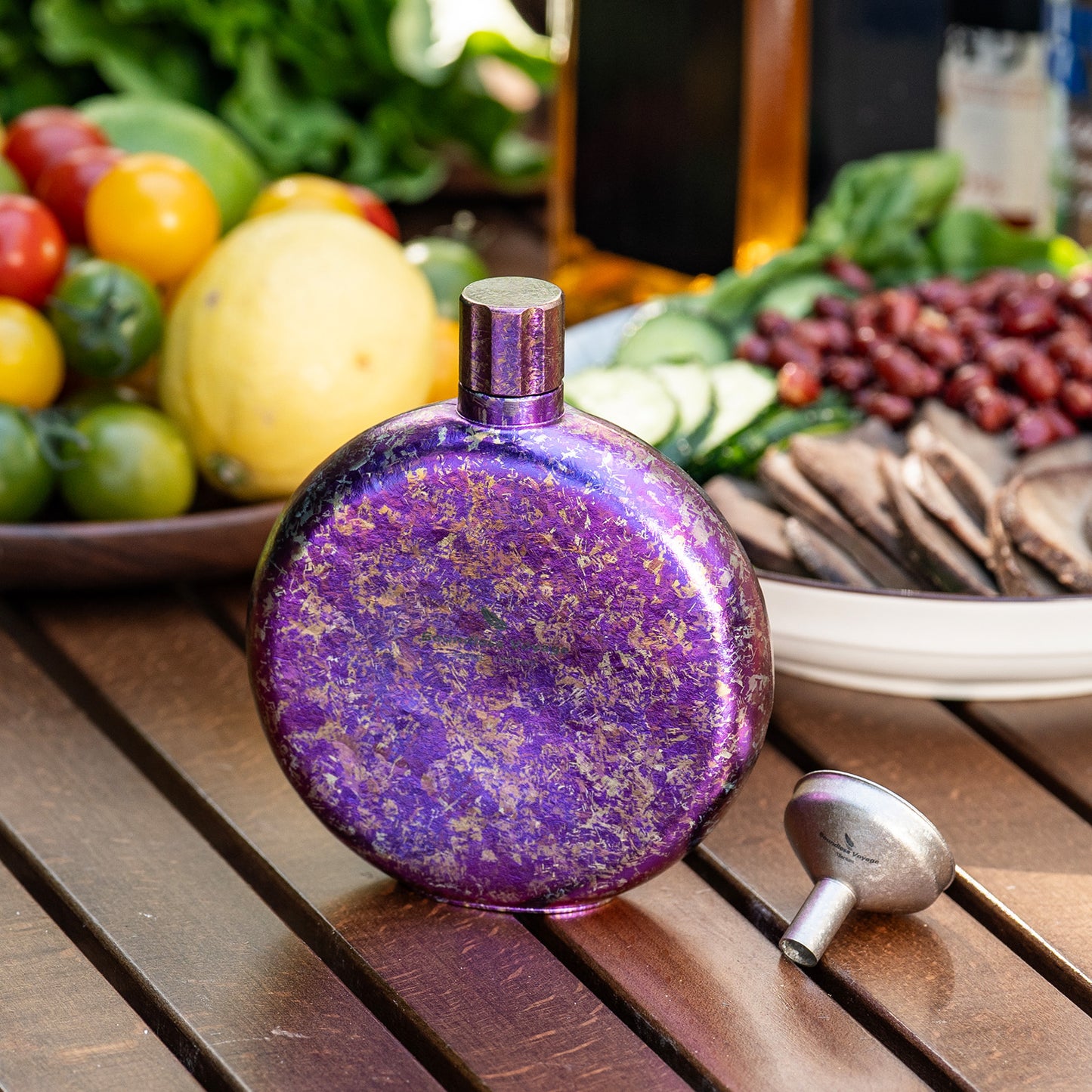 Boundless Voyage Titanium Crystallized Flask 180ml Portable Round Wine Bottle With Titanium Crystallized Funnel Whiskey Alcohol Drink ware Accessories Ti3264D