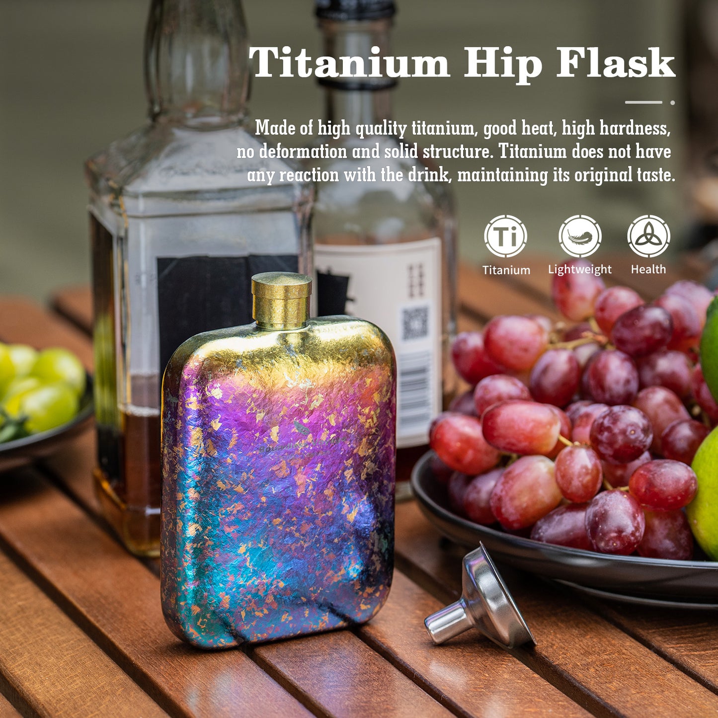 Boundless Voyage Titanium Hip Flask 170ml Small Liquor Flask Bottle for Whiskey Vodka Wine Portable Travel Outdoor Ultralight Pocket Drinkware for Men & Women Ti3263D