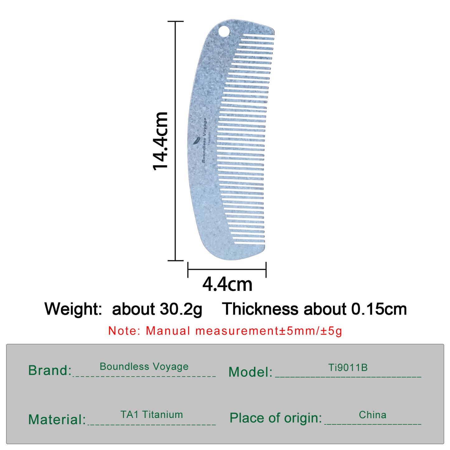 Boundless Voyage Titanium Crescent Comb, Unisex Hair & Beard Styling Comb for Daily Home Use and Travel Carry Ti9011B