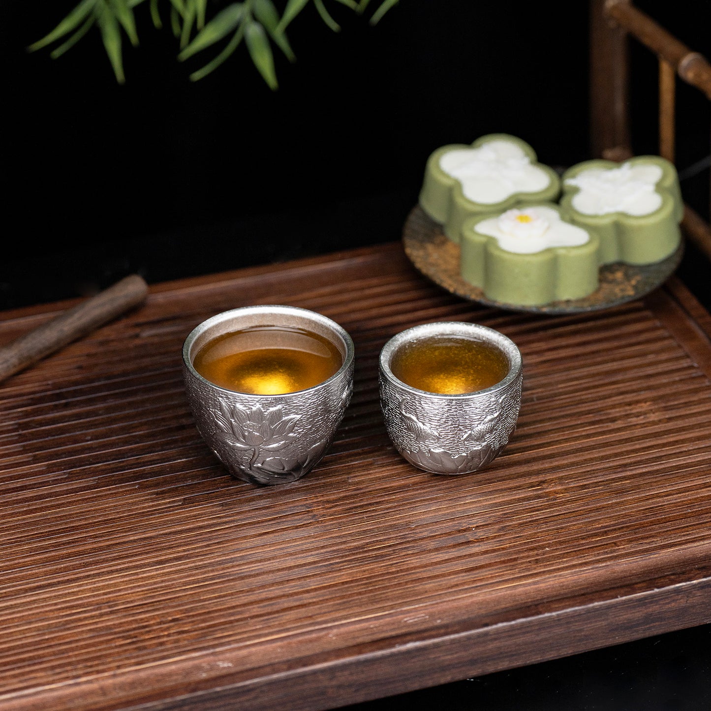 Boundless Voyage Titanium Double-Wall Cup Embossed Pattern, 50ml 100ml for Tea Whisky Home Bar Ti3081A Ti3081B