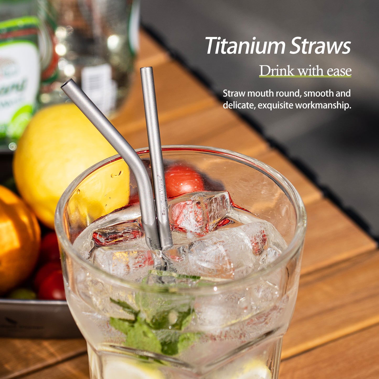 Boundless Voyage Reusable Titanium Straws, Straight & Curved Metal Drinking Straw Kit with Cleaning Brush & Storage Bag, Non-Disposable Eco-Friendly Drinkware for Home Travel Camping Ti1018T