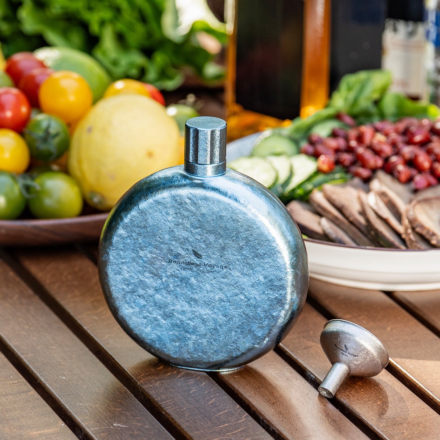 Boundless Voyage Titanium Crystallized Flask 180ml Portable Round Wine Bottle With Titanium Crystallized Funnel Whiskey Alcohol Drink ware Accessories Ti3264D