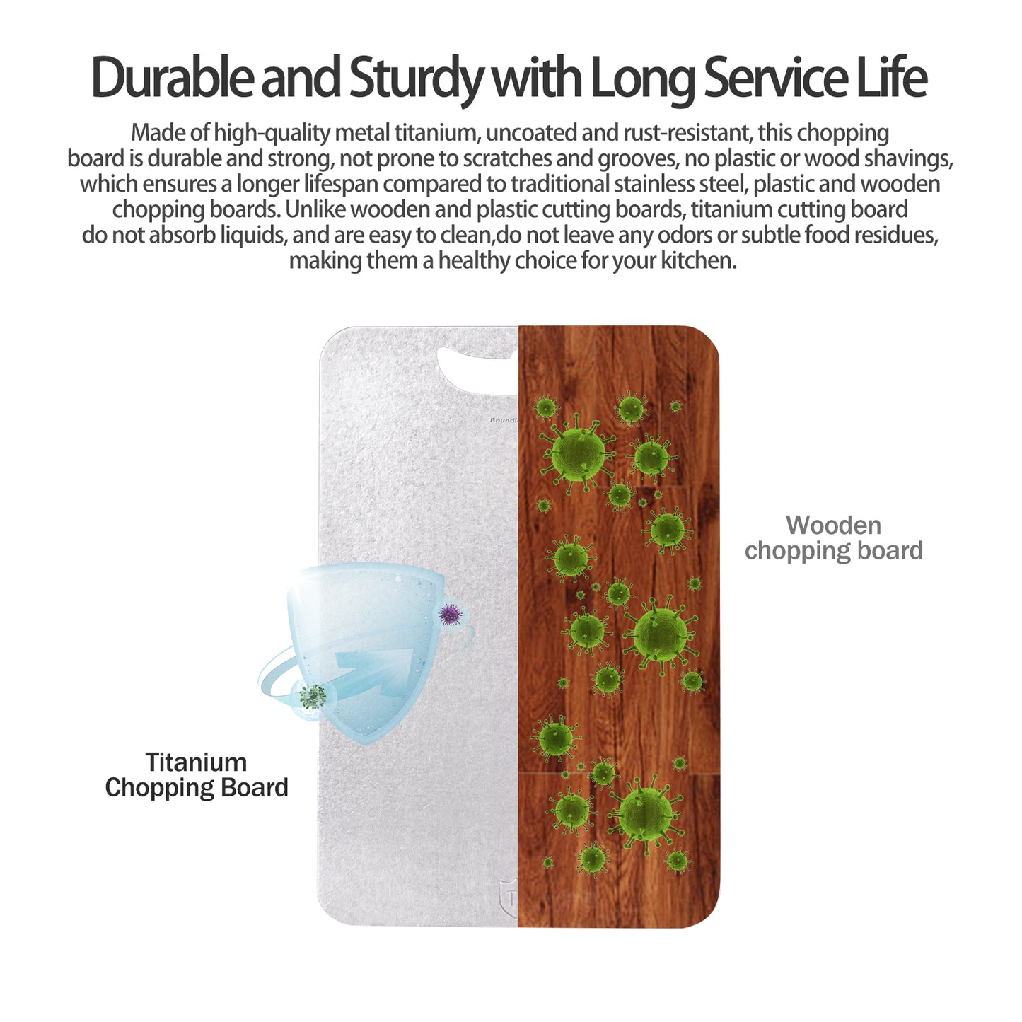 Boundless Voyage Titanium Cutting Board 1.5mm Crystalline, Dual-Side Hanging Hole for Kitchen Camping Ti5006P-Ti5008P