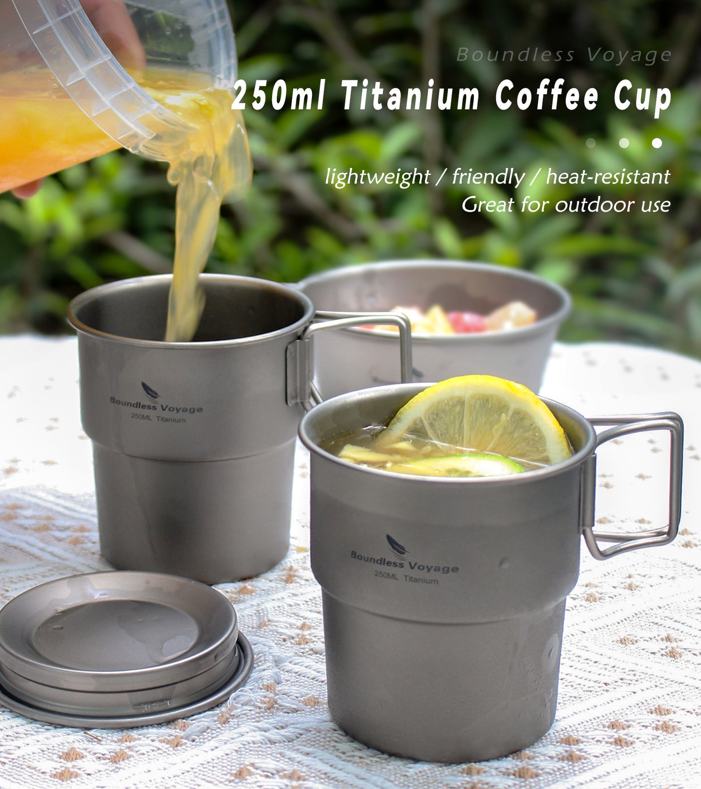 Boundless Voyage Titanium Coffee Cup 250ml Tea Mug Outdoor Camping Tableware Portable Lightweight Mug Ti3051D-Ti3051D
