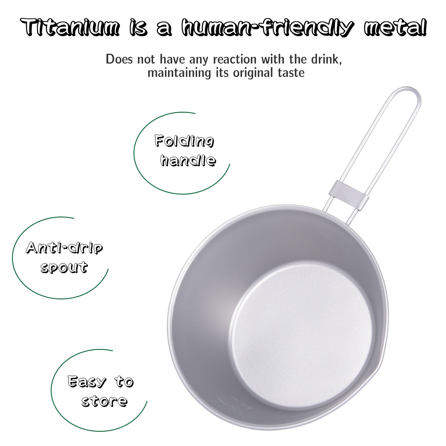 Boundless Voyage Titanium Sierra Bowl Foldable Handle Anti-Drip Spout, 300ml 450ml Camping Bowl Ti1087T-Ti1089T