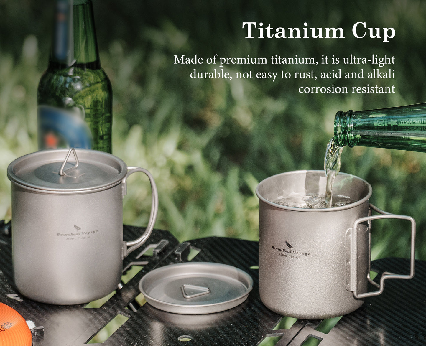 Boundless Voyage Titanbecher mit Deckel Camping-Geschirr für 1 Person 420 ml