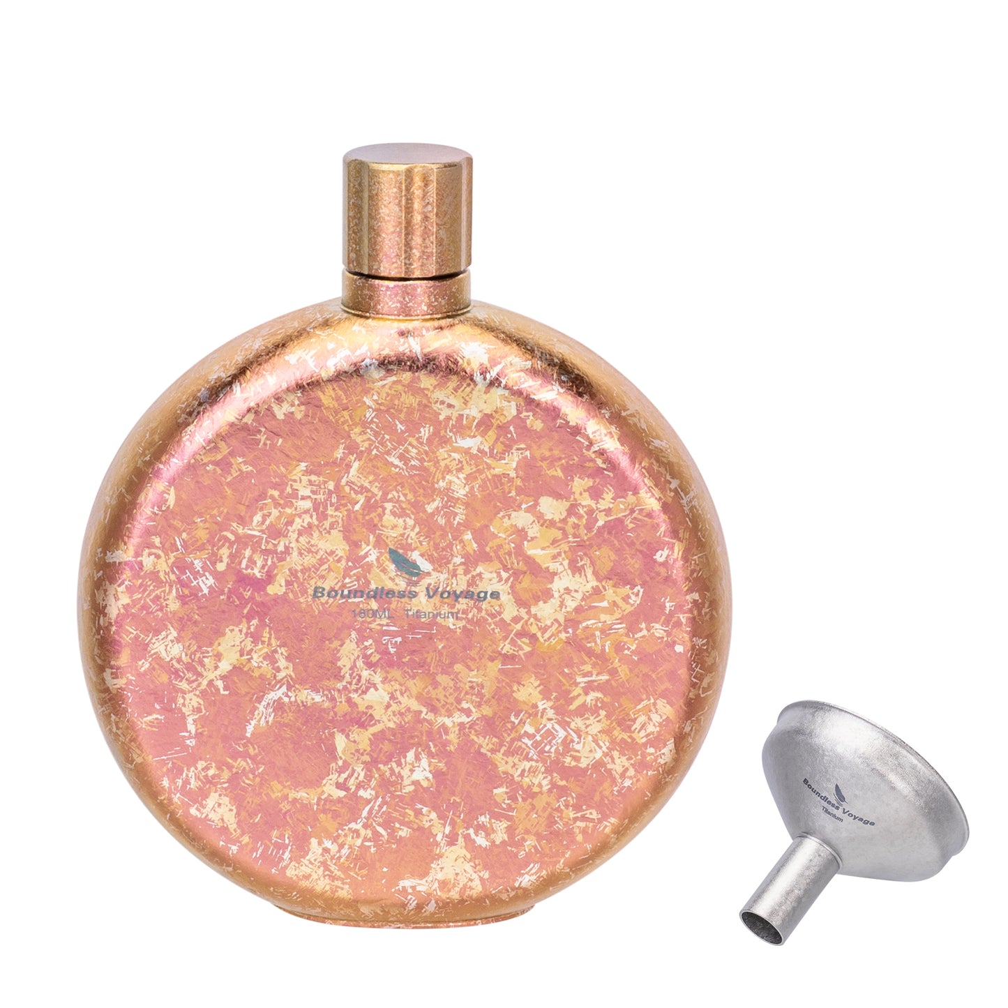 Boundless Voyage Titanium Crystallized Flask 180ml Portable Round Wine Bottle With Titanium Crystallized Funnel Whiskey Alcohol Drink ware Accessories Ti3264D