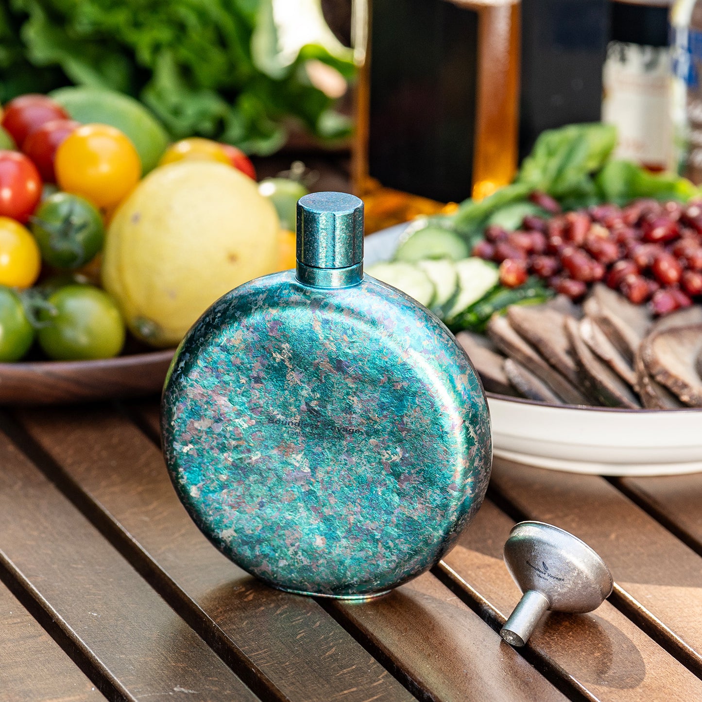 Boundless Voyage Titanium Crystallized Flask 180ml Portable Round Wine Bottle With Titanium Crystallized Funnel Whiskey Alcohol Drink ware Accessories Ti3264D