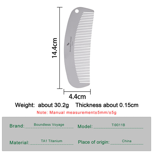 Boundless Voyage Titanium Crescent Comb, Unisex Hair & Beard Styling Comb for Daily Home Use and Travel Carry Ti9011B