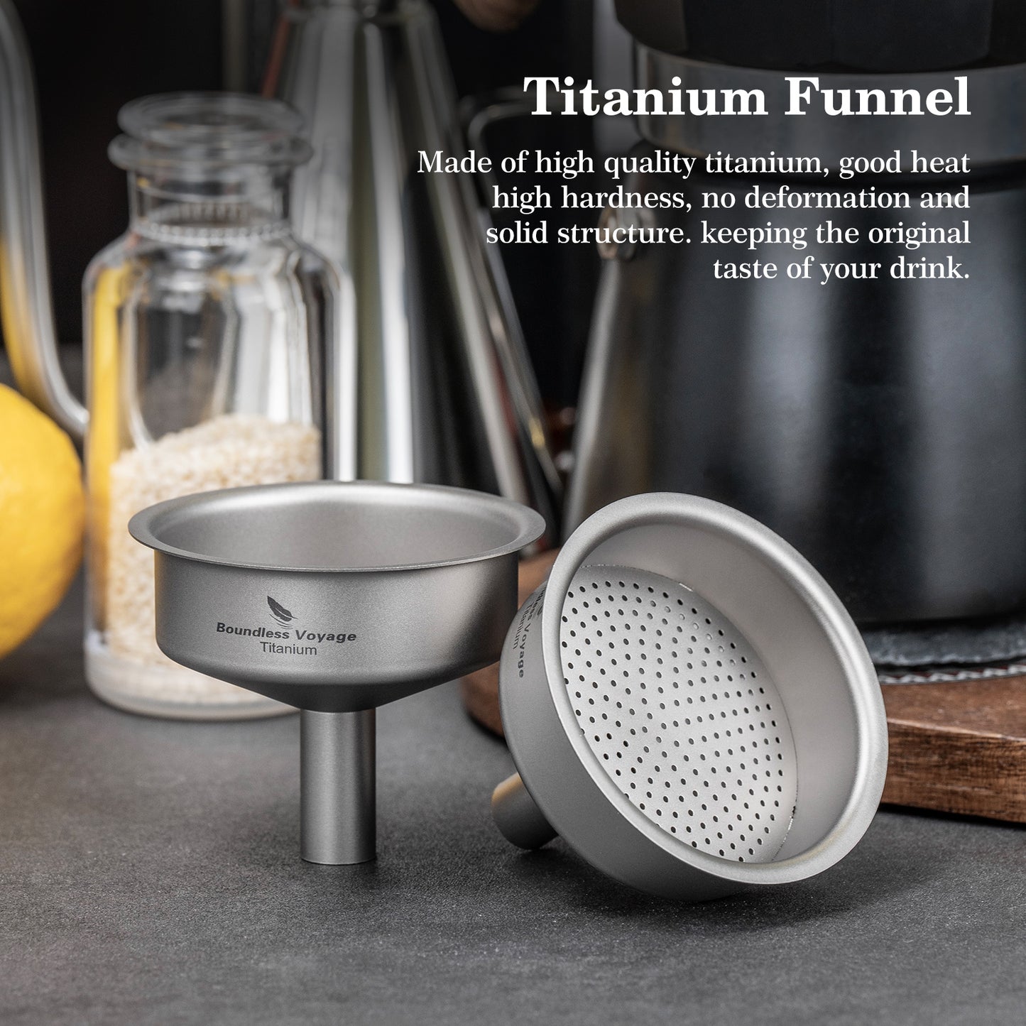 Boundless Voyage Titanium Funnel Flagon Accessories Multi-use Kitchen Funnel for Transferring Liquid, Fluid, Cooking Oils, Jam & Powder Ti3075D/Ti3076D