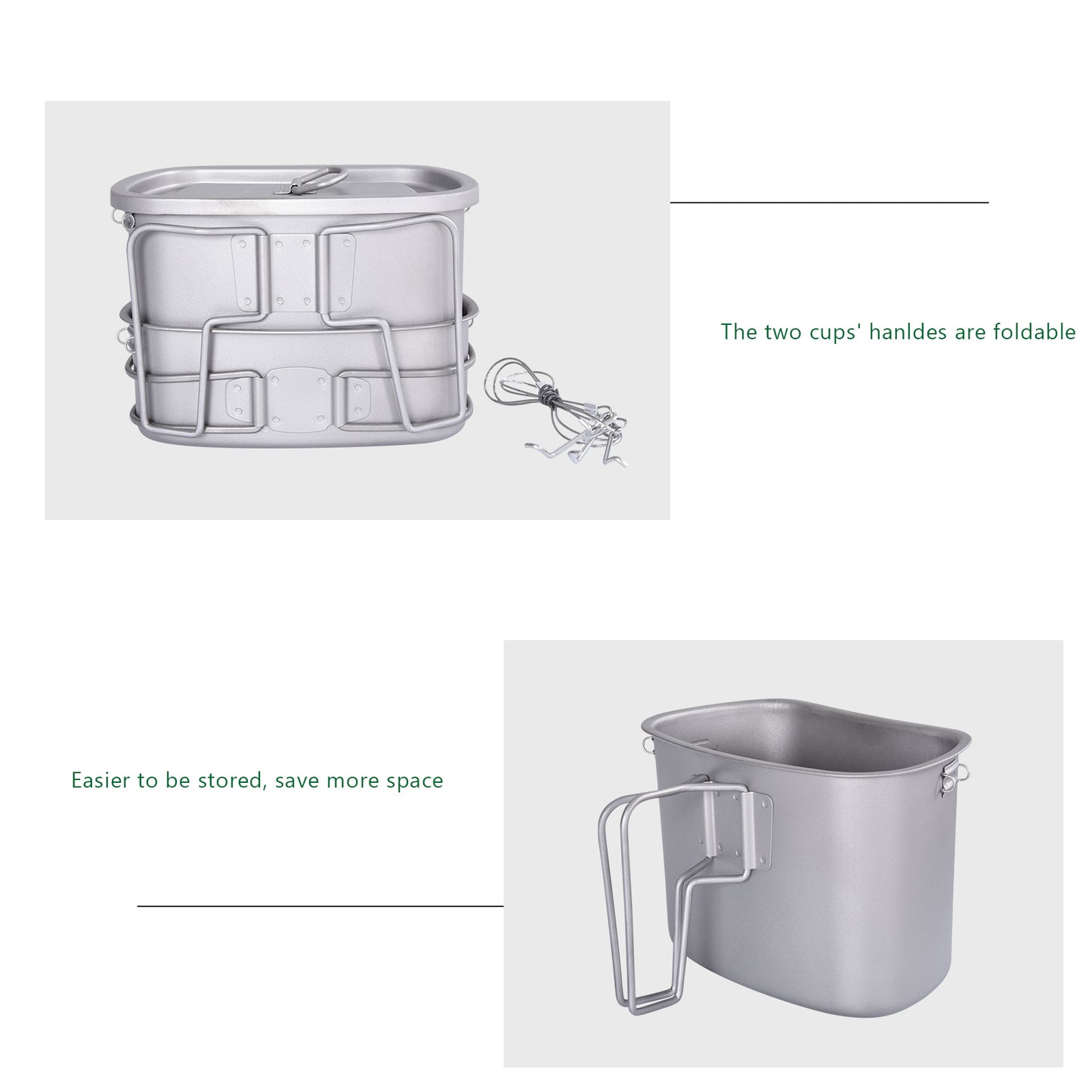 Boundless Voyage Titanium Military Canteen Cups Set Outdoor Camping Water Bottle Bowl Kettle Cooking Set Mess Kit Ti2047C-Ti2049C
