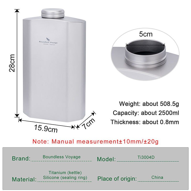 Boundless Voyage 2.5L Titanium Water Bottle Large Water Flask Jug Big Capacity Sports Water Bottle with Black Carry Bag for Cycling, Camping