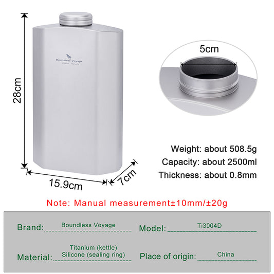 Boundless Voyage 2.5L Titanium Water Bottle Large Water Flask Jug Big Capacity Sports Water Bottle with Black Carry Bag for Cycling, Camping