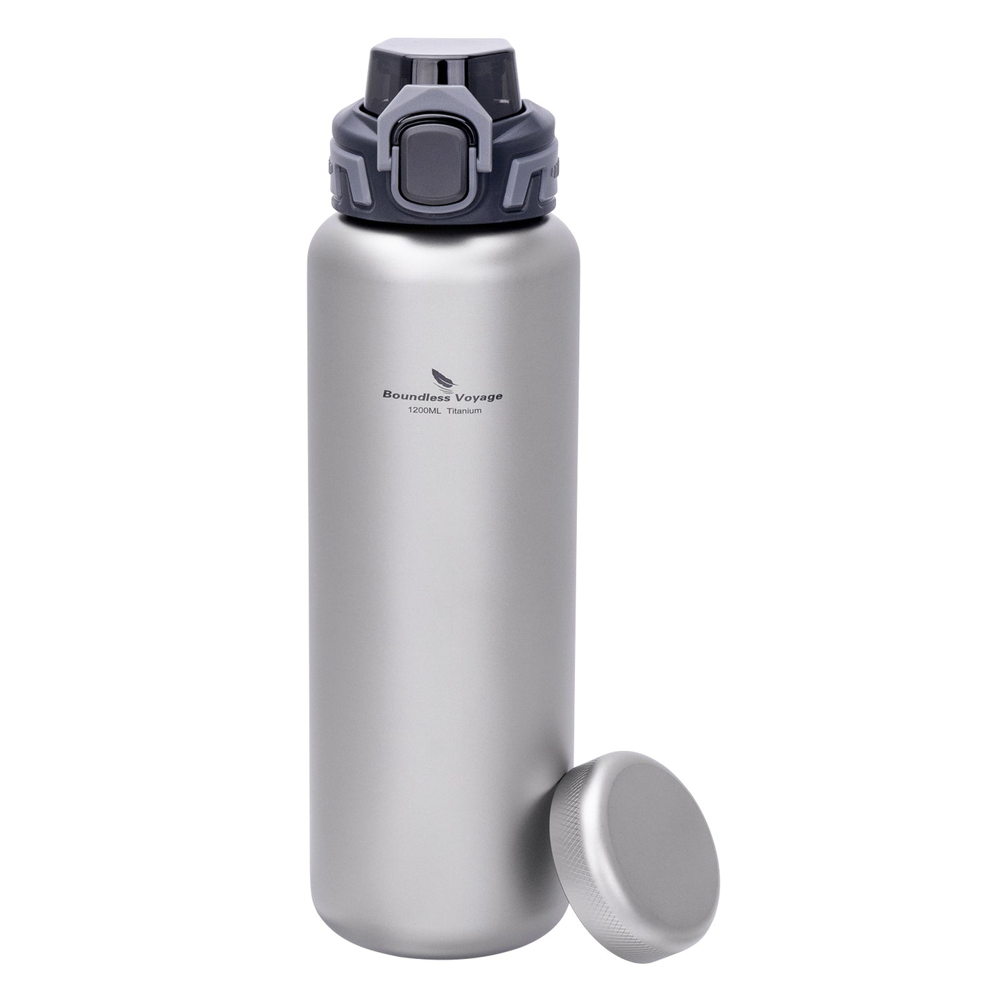 Boundless Voyage 1200ml Pure Titanium Water Bottle 2 Lids (Flip Top & Titanium Screw Lid) | Ultralight Leakproof Drink Bottle for Camping Hiking Gym Travel  Ti3019D