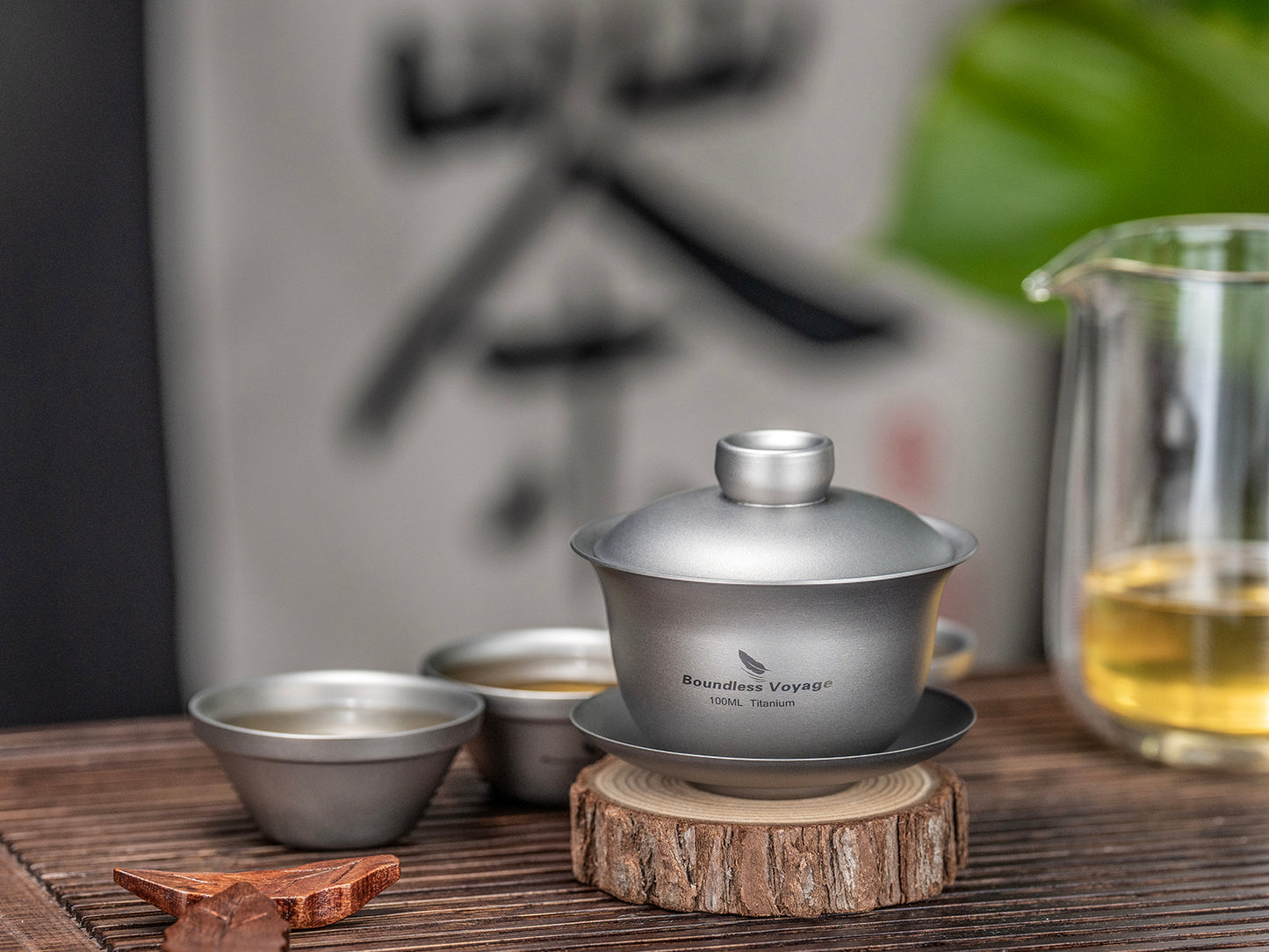 Boundless Voyage 100ml Titanium Double-Walled Gaiwan, Traditional Chinese Three-Talent Triad Covered Tea Bowl, Anti-Scald Kung Fu Tea Set for Home Tea Brewing Ti3143D