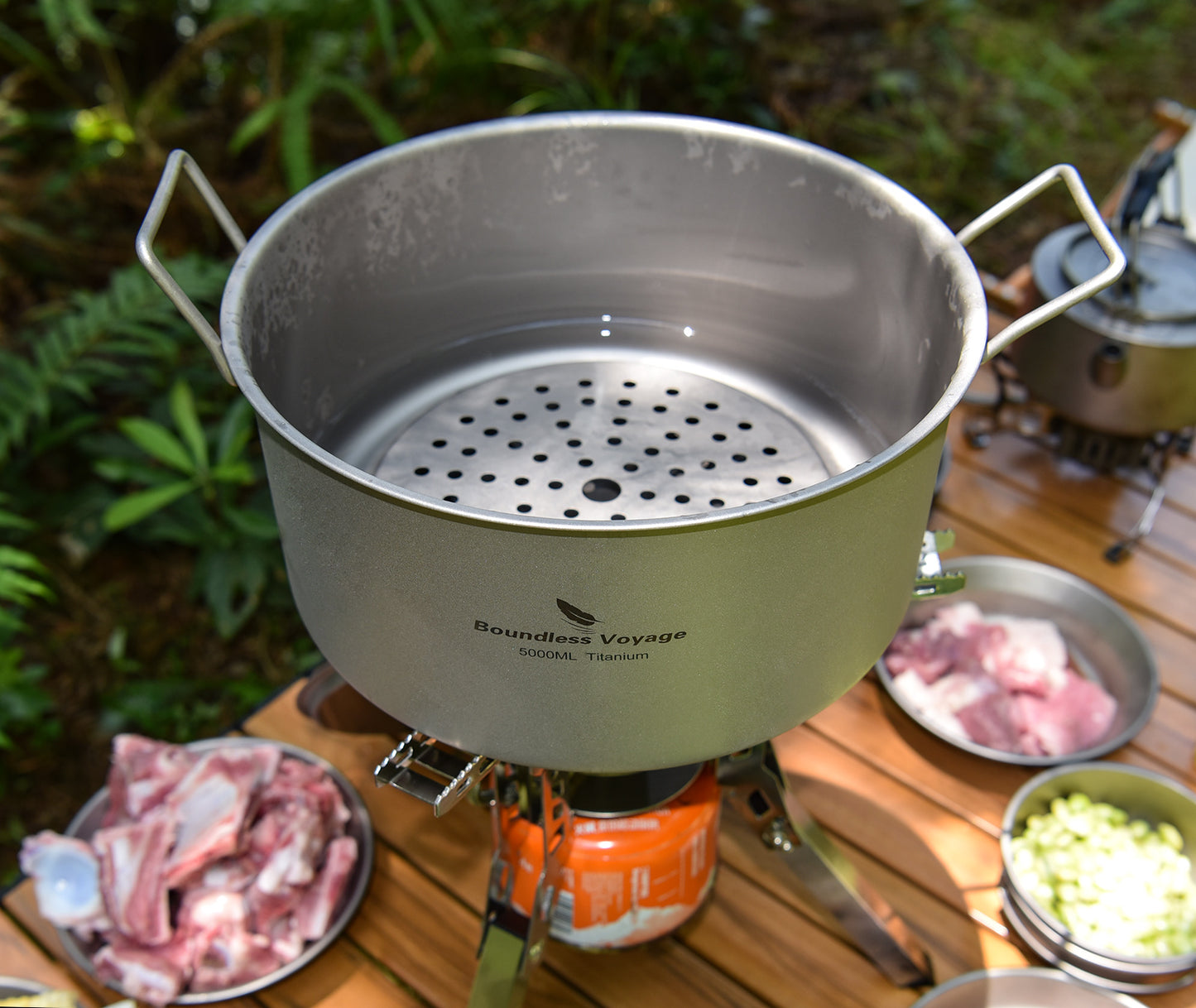 Boundless Voyage 5L Titanium Stock Pot with Lid & Folding Handle, Large Capacity Portable Soup Pot for Outdoor Camping Hiking Picnic & Home Kitchen Ti2104C