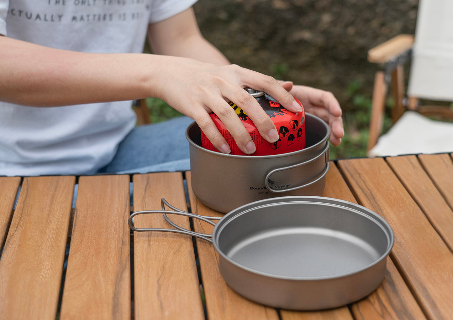 Boundless Voyage Titanium Pot & Pan Set with Collapsible Folding Handle, Portable Lightweight Cookware for Camping Hiking Backpacking Outdoor Cooking Ti2042C