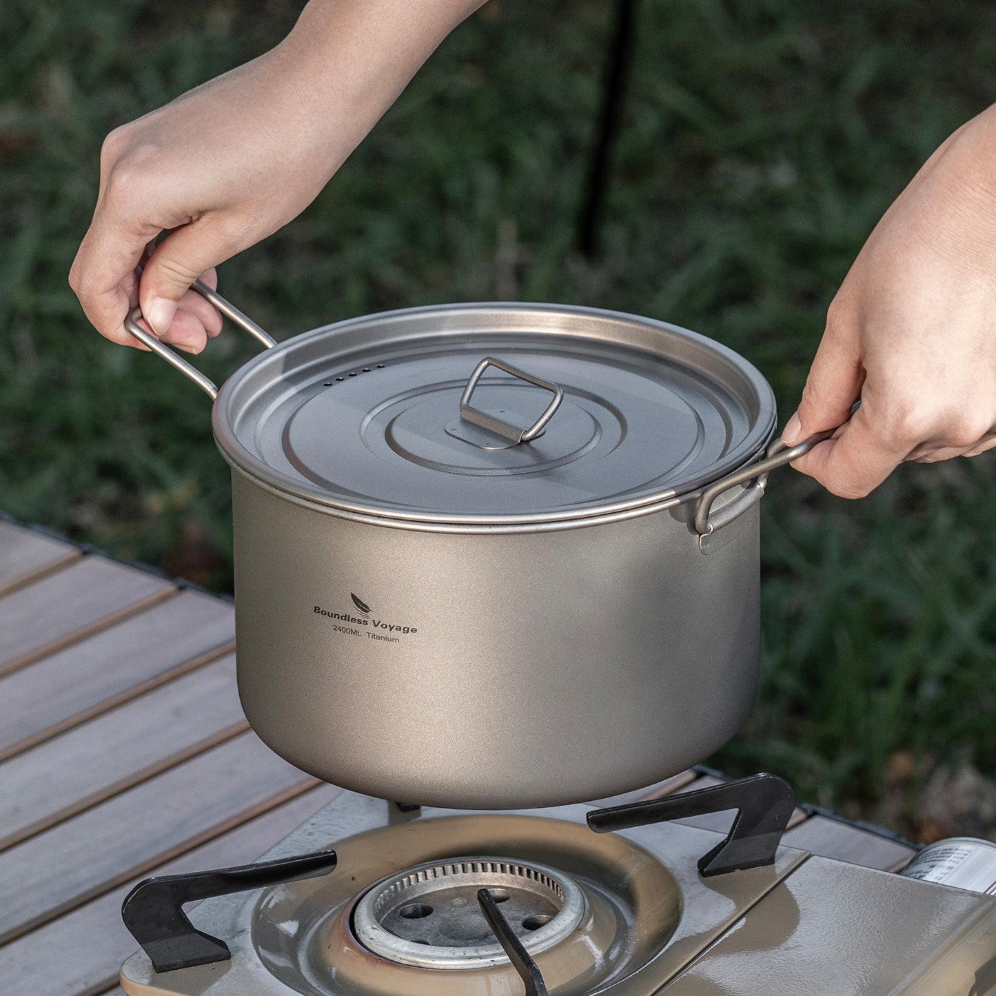 Boundless Voyage Lightweight Titanium Pot Outdoor Portable Cooking Set hiking Backpacking Pot for Hiking Trekking Picnic Fishing Mountaineering