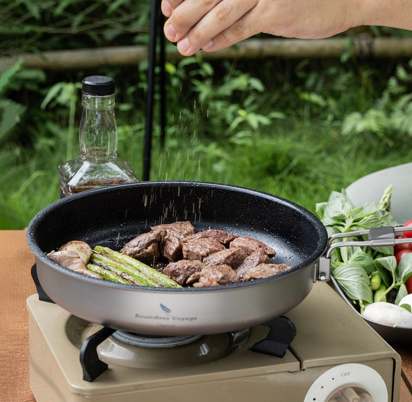 Boundless Voyage Pure Titanium Non-Stick Frying Pan with Foldable Handle, Ultralight Camping Skillet , Portable Outdoor Cookware for Backpacking, Picnic Ti2069C/Ti2070C