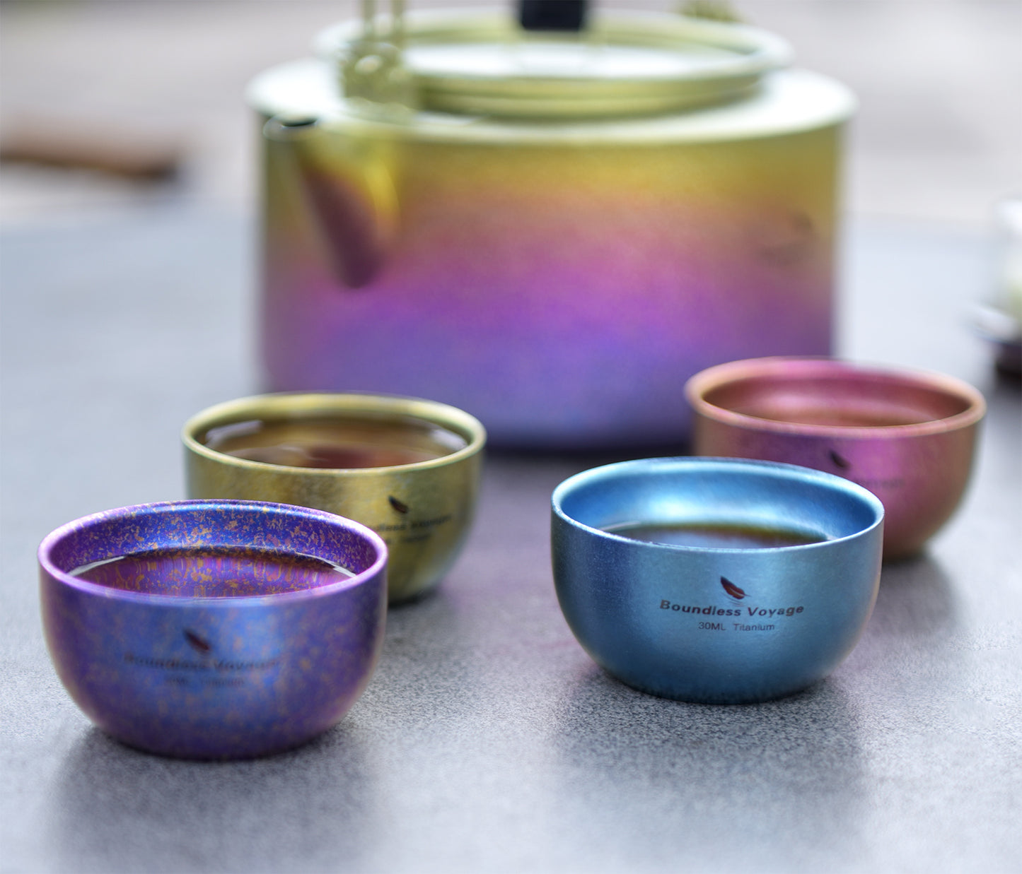 Boundless Voyage 30ml Double Wall Colorful Titanium Tea Cup, Anti-Scald Wide Mouth Mini Mug for Tea Wine Travel Camping Ti3082D