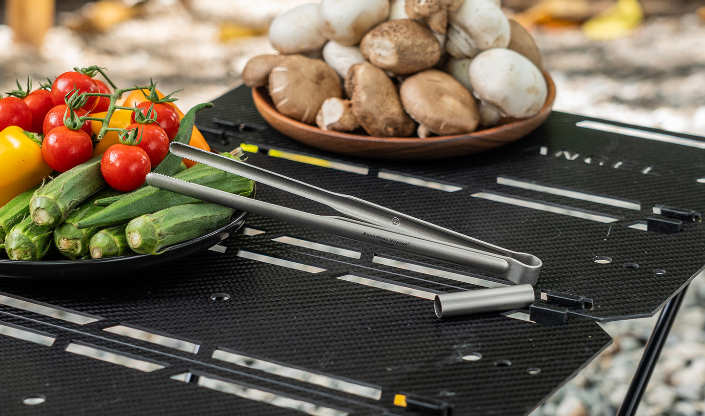 Boundless Voyage Titanium BBQ Tongs, Ultralight Heat-Resistant Rustproof Grilling Tongs for Camping Hiking Outdoor Cooking Ti1014T