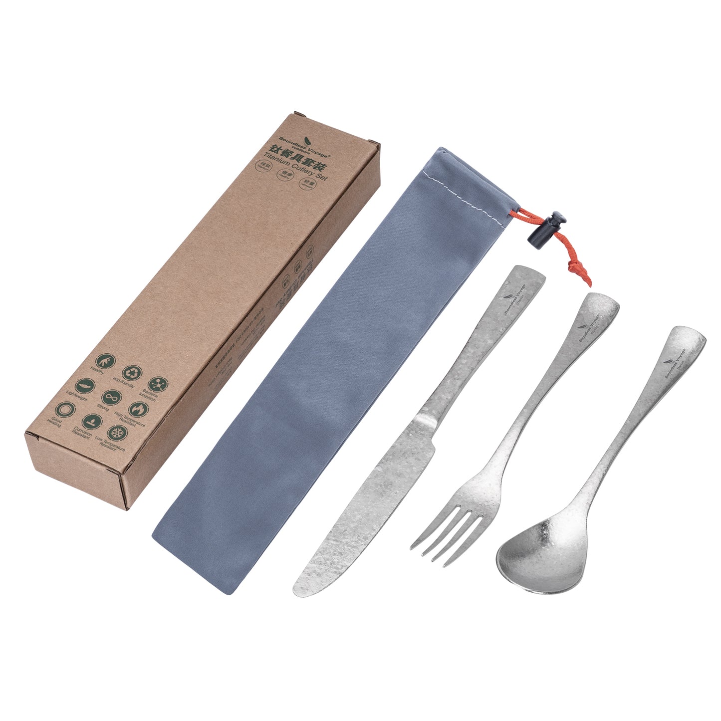 Boundless Voyage Titan-Campingbesteck, Messer, Gabel, Löffel-Set für Zuhause und Reisen Ti1055A
