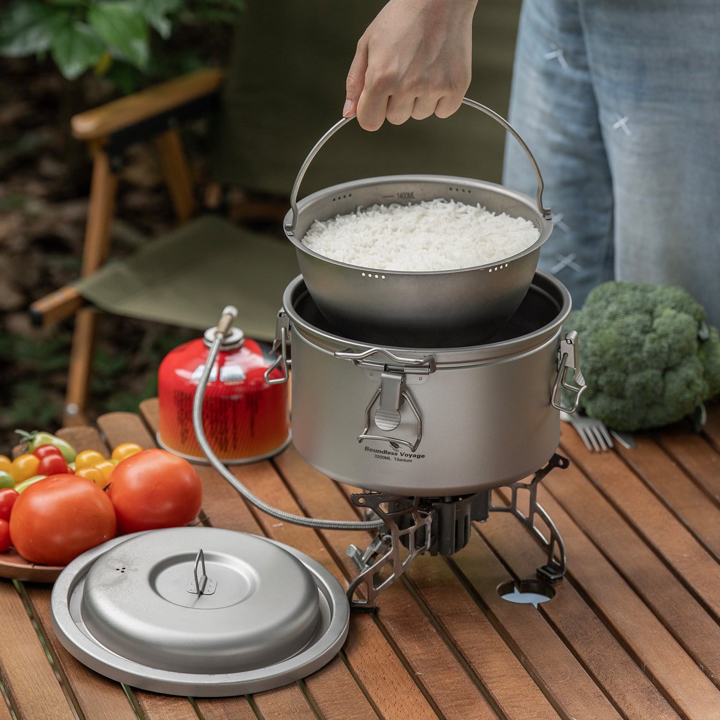 Boundless Voyage Titanium Camping Pot Multifunctional Cooker Ultralight Rice Cooker for Outdoor, Hiking, Travelling Ti2088C-Ti2092C