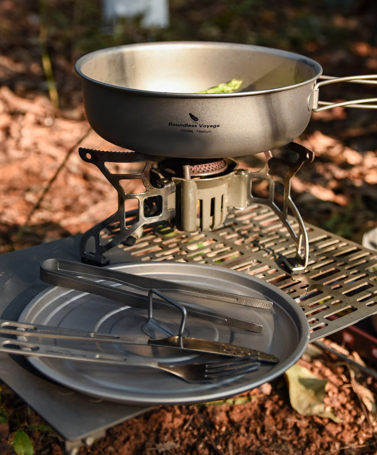 Boundless Voyage Pure Titanium Frying Pan with Lid & Foldable Handles | Ultralight Portable Griddle Cookware for Hiking & Backpacking Ti2065C