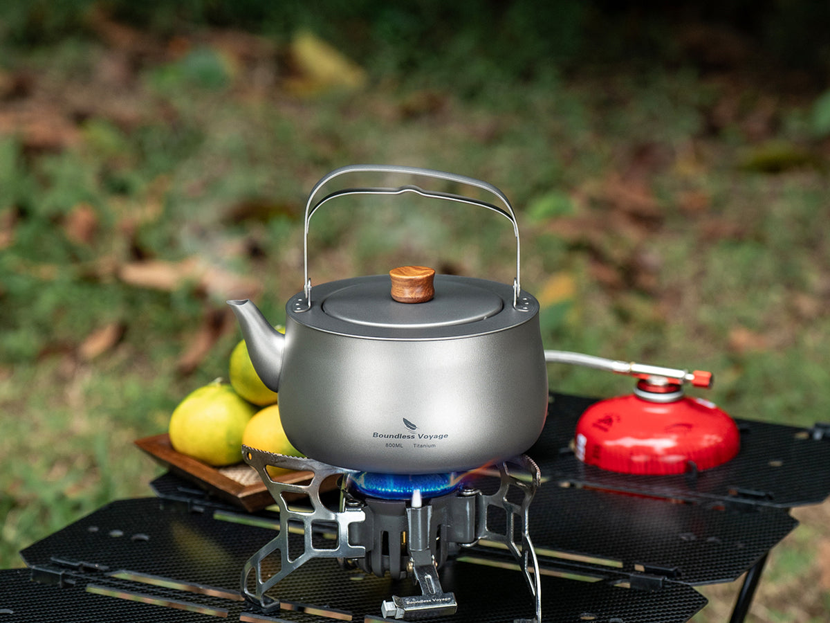 Boundless Voyage Titanium Camping Kettle 800ml with Folding Handle for Outdoor Camping Ti3130D