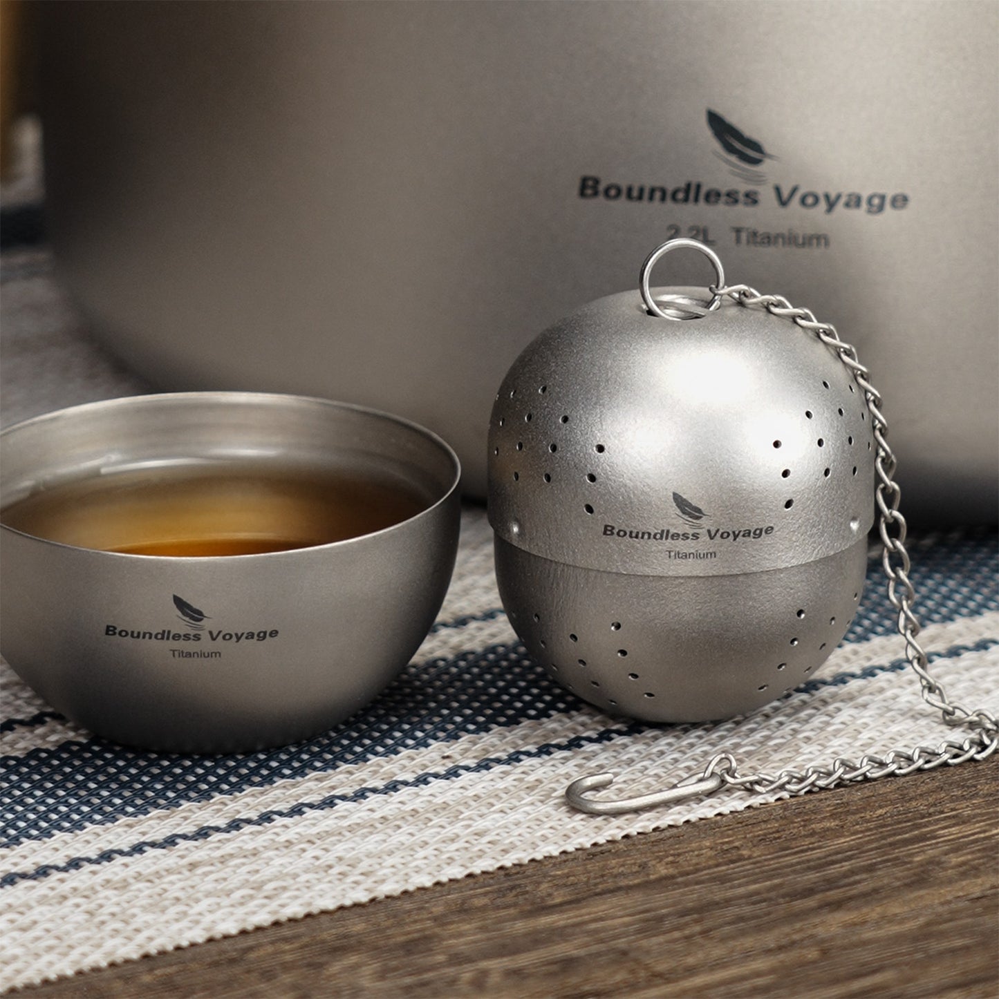 Boundless Voyage Titanium Tea Ball infuser for Loose Tea Spices with Extended Chain Lightweight Tea Bag Filter Mesh Tea Strainer Mug Teapot Home Kitchen Tools Teaware Ti3207D