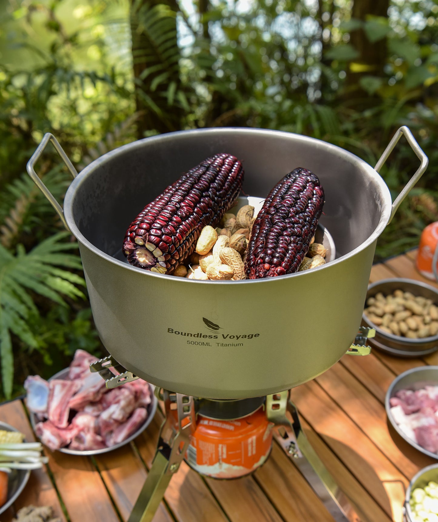 Boundless Voyage 5L Titanium Stock Pot with Lid & Folding Handle, Large Capacity Portable Soup Pot for Outdoor Camping Hiking Picnic & Home Kitchen Ti2104C