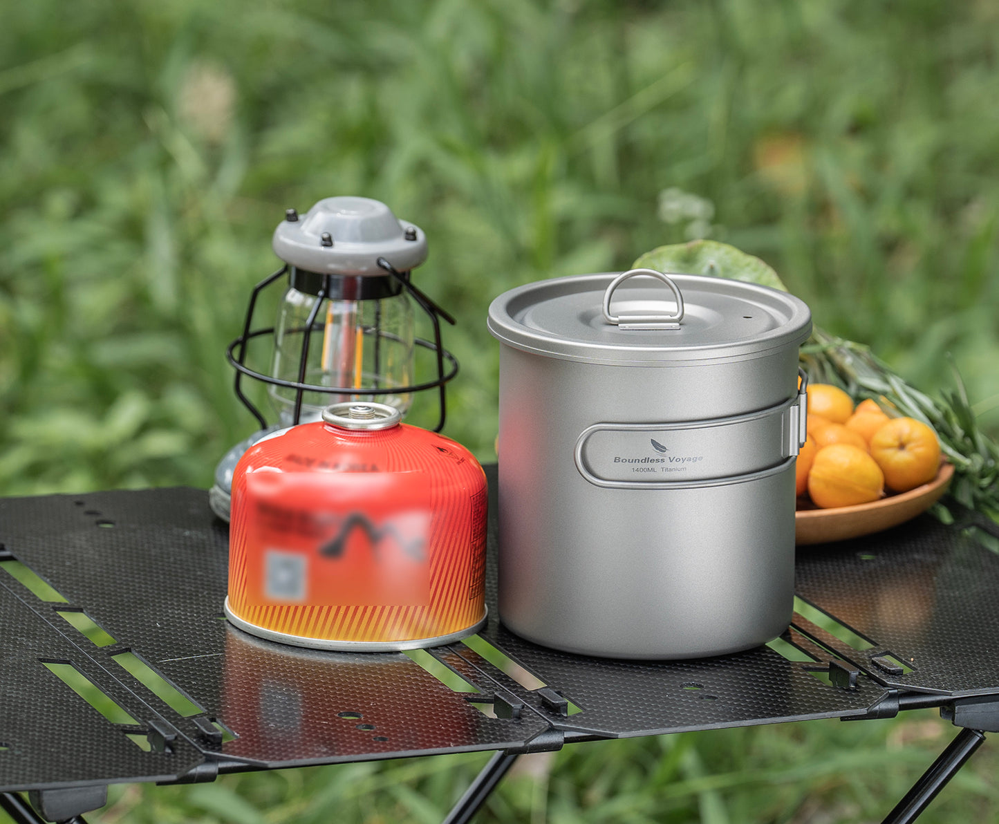Boundless Voyage 1400ml Pure Titanium Camping Pot | Ultralight Backpacking Cookware with Lid & Foldable Handle for Hiking Camping