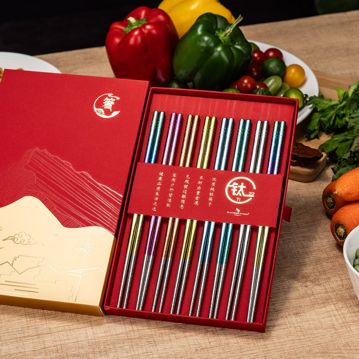 Boundless Voyage 8 Pairs Colorful Pure Titanium Chopsticks | Ultralight Non-Slip Reusable Tableware for Rice, Noodles, Tofu & Meatballs, Camping, Hiking & Daily Home Use Ti1006T