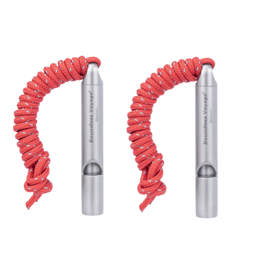 Boundless Voyage Titanium Survival Whistle 120dB, Compact Pea-Less Emergency Safety Whistle for Camping Hiking & EDC, Ti9014O