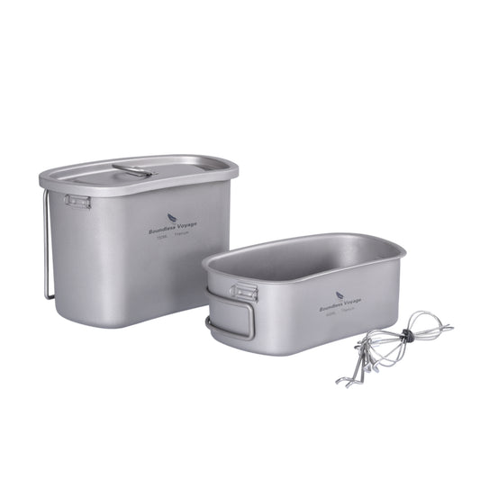 Boundless Voyage Titanium Military Canteen Cups Set Outdoor Camping Water Bottle Bowl Kettle Cooking Set Mess Kit Ti2047C-Ti2049C