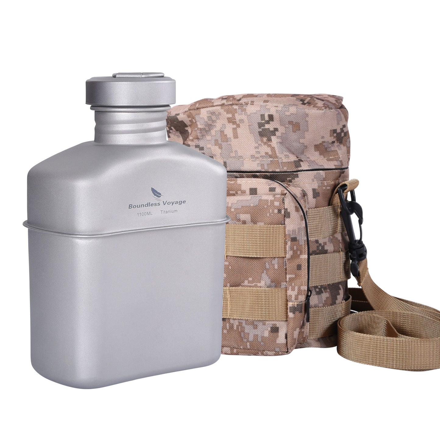 Boundless Voyage Titanium Military Canteen Cups Set Outdoor Camping Water Bottle Bowl Kettle Cooking Set Mess Kit Ti2047C-Ti2049C