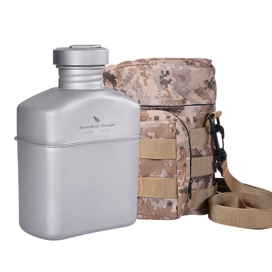 Boundless Voyage Titan-Militär-Feldflaschenbecher-Set, Outdoor-Camping-Wasserflasche, Schüssel, Kessel, Kochset, Essgeschirr Ti2047C-Ti2049C
