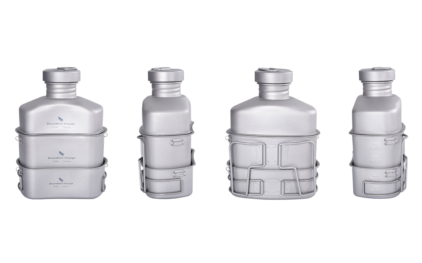 Boundless Voyage Titanium Military Canteen Cups Set Outdoor Camping Water Bottle Bowl Kettle Cooking Set Mess Kit Ti2047C-Ti2049C