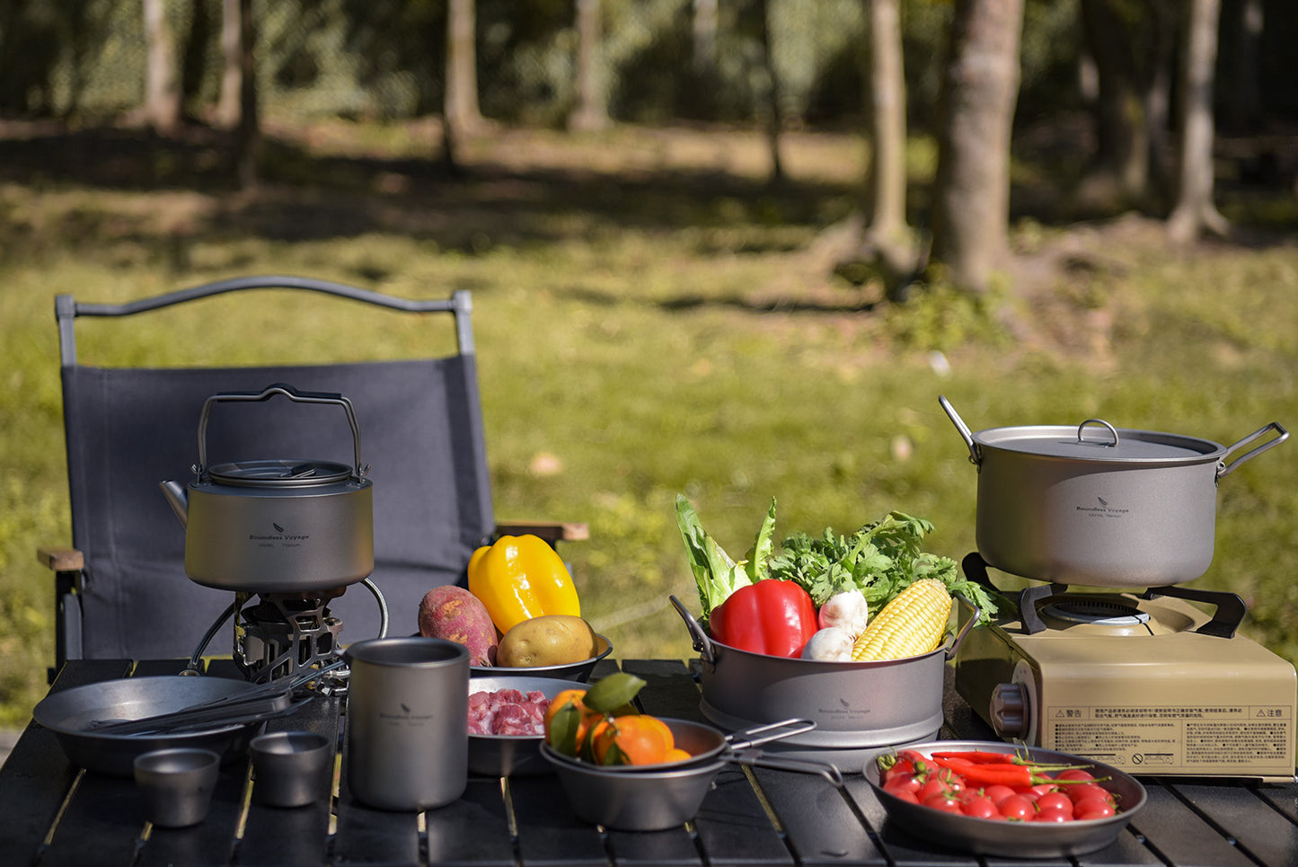 Boundless Voyage Titanium Soup Pot & Steamer Set 2.2L, Foldable Handle Camping Cookware for Hiking Kitchen Ti2111C