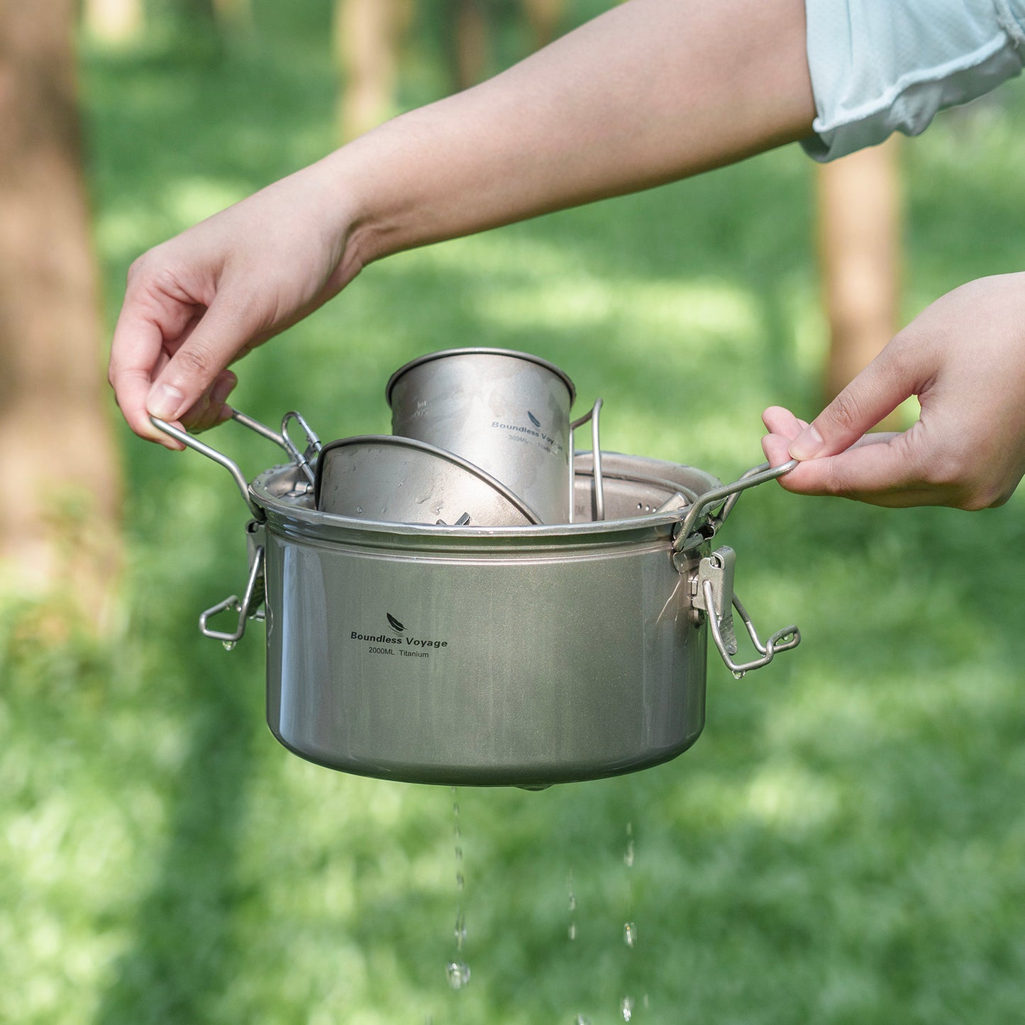 Boundless Voyage Titanium Pot Multifunctional Rice Cooker 2L+0.9L Pot Set Ultralight Outdoor Camping Cookware Ti2087C