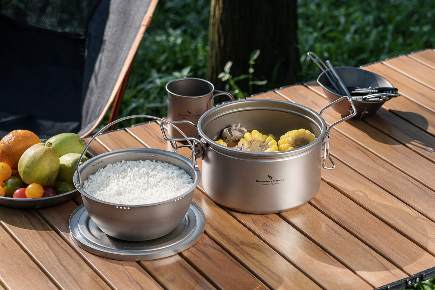 Boundless Voyage Titanium Pot Multifunctional Rice Cooker 2L+0.9L Pot Set Ultralight Outdoor Camping Cookware Ti2087C