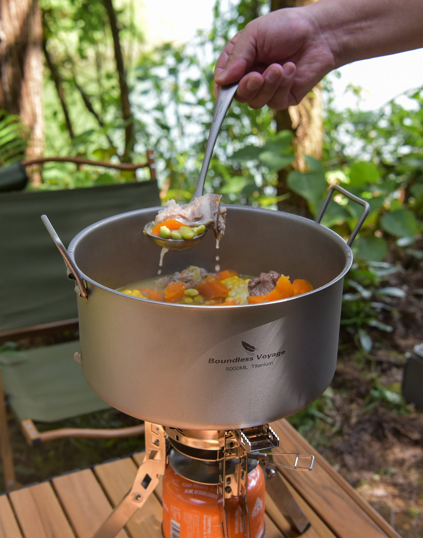 Boundless Voyage 5L Titanium Stock Pot with Lid & Folding Handle, Large Capacity Portable Soup Pot for Outdoor Camping Hiking Picnic & Home Kitchen Ti2104C