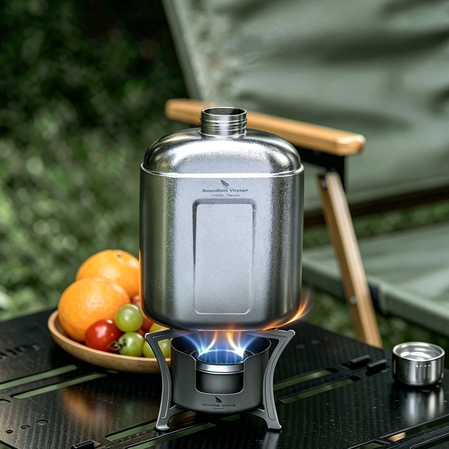Boundless Voyage 1100ml TA1 Pure Titanium Canteen Bottle | Single Layer Open Flame Heatable Water Flask, Leakproof Double Wall Lid Military Outdoor Bottle with Crossbody Sleeve Ti3012D