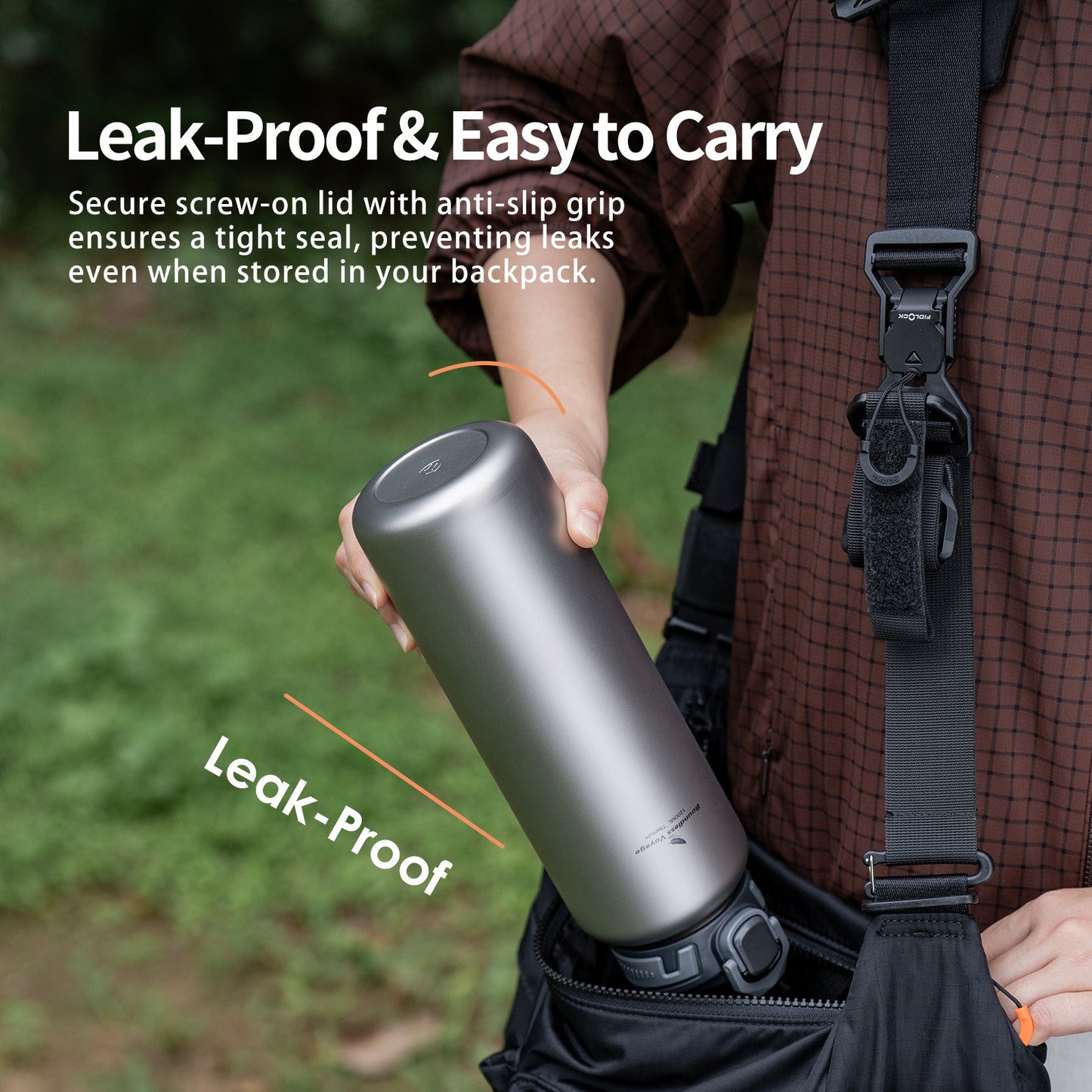 Boundless Voyage 1200ml Pure Titanium Water Bottle 2 Lids (Flip Top & Titanium Screw Lid) | Ultralight Leakproof Drink Bottle for Camping Hiking Gym Travel  Ti3019D