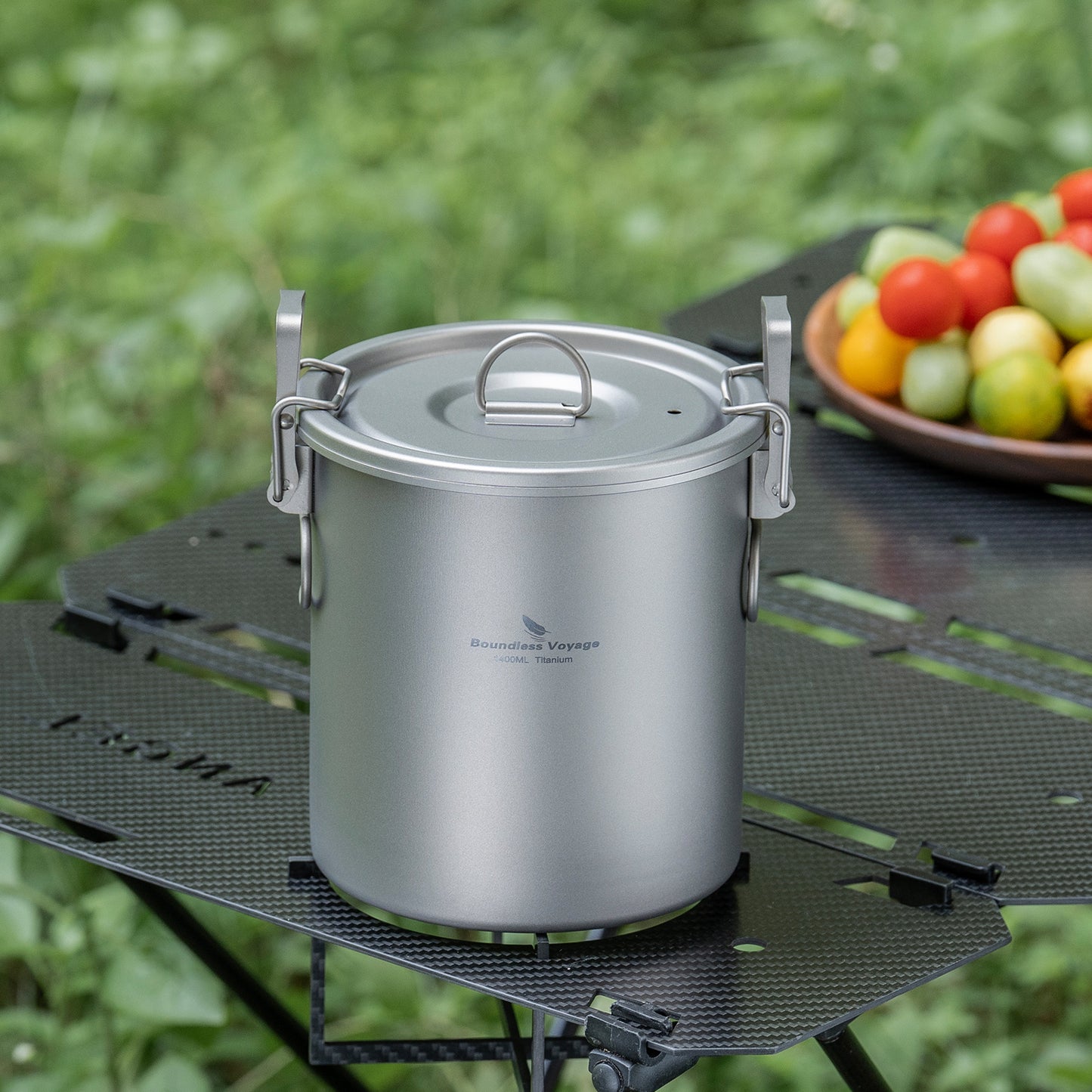 Boundless Voyage Sandblasted Matte Finish Ultralight Titanium Camping Rice Cooker Pot, 1.4L Outer Pot with 0.9L Inner Container, Portable Cookware for Hiking, Travel & Outdoor Camping Ti2093C
